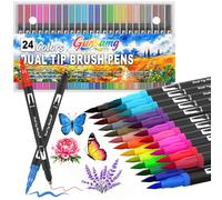 Gunsamg Feutres Coloriage Adulte 24 Couleurs, Feutre Pinceau & Aquarelle Double Pointe Fine, Stylo Feutre Pointe Fine pour Dessin, Mandala, Manga, Coloriage & Calligraphie