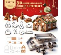GUO-YING Ensemble d'Emporte-pièces Noël en 3D - 18 moules en acier inoxydable, forme de maison de pain d'épices, pour pâtisseries maison