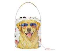 GuoChe Golden Retriever Sac de rangement portable pour fil à tricoter Motif drapeau américain Crème Retriever 4 juillet