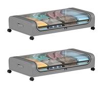 GUODDM Boîte De Rangement sous Le Lit 2 Pièces, Organisateur De Chaussures Supérieur Transparent avec Roues Et Poignées, Conteneur De Vêtements Pliable for Chambre À Coucher, Placard(Gray)