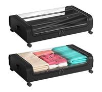 GUODDM Boîte De Rangement sous Le Lit 2 Pièces, Organisateur De Chaussures Supérieur Transparent avec Roues Et Poignées, Conteneur De Vêtements Pliable for Chambre À Coucher, Placard(Black)