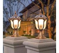 GUODDM Lot De 2 Lampes Solaires pour Poteaux - Lampes D'extérieur À LED De 17,71 Pouces, Applique Murale Étanche IP65 pour Cour, Design Rétro pour Terrasses, Patios, Clôtures, Jardins Et Allées