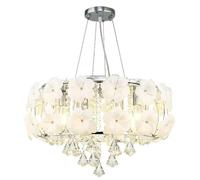GUODDM Lustre en Cristal À Motifs Floraux, Luminaire LED avec Roses en Céramique Et Pampilles en Cristal - Suspension Moderne pour La Décoration Intérieure, La Salle À Manger Et Le Salon(White Light)