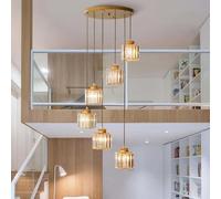 GUODDM Lustre en Cristal - Plafonnier Encastré 6/9 Lumières pour Entrée, Escalier Et Décoration Intérieure - Éclairage Élégant en Forme De Goutte De Pluie(Gold,9 Lights)