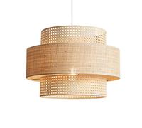 GUODDM Lustre en Rotin - Suspension en Bambou Tressé, Plafonnier De Style Nordique avec Abat-Jour en Tissu, Idéal pour Cuisine Et Décoration De Style Ferme, Design Lanterne en Osier(50cm)