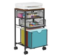 GUODDM Rangement Bureau Caisson Mobile Pour Dossiers Avec 3 Tiroirs De Rangement, Meuble De Classement Sur Roulettes En Bois Et Métal Grillagé (à Glisser Sous Le Bureau) Pour Bureau À Domicile(Black)