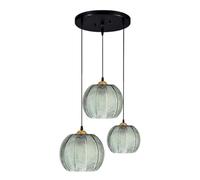 GUODDM Suspension À 3 Têtes, Abat-Jour en Verre À Rayures Vertes, Cordon Réglable, Luminaire Suspendu pour Îlot De Cuisine, Chambre, Salon Ou Évier(3-Light)