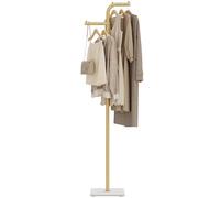 GUOHNHE Métal Porte Manteau, Portant à Vêtements, 30x30x176 cm, Jaune Doré | Portant à Vêtements à Double Colonne, Portemanteau sur Pieds avec Dalles de Roche Lourdes, pour Entrée, Couloir