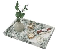 GUOHNHE Plateau De Toilette, avec Bord Relevé, 30x20x3 cm, Vert Lotus | Plateau de Salle de Bain en résine, Plaque Décorée Aspect Marbre, Plateau De Rangement pour Plan De Travail, Cuisine