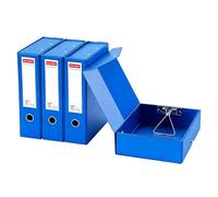 GUOKOFF Lot de 4 Boîtes de Classement A4, Dos de 88mm, Boîte de Classement A4 en Plastique avec Couvercle, Boîte de Rangement pour Bureau école (Bleu)