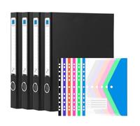 GUOKOFF Lot de 4 Classeurs à 4 Anneaux avec 24 Pochette Plastique A4 | Classeurs à Anneaux A4, Classeur 4 Anneaux Cartonné pour Bureau école (Noir)