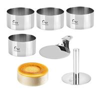 Guowall Cercle à Patisserie en Acier Inoxydable, Anneaux de pâtisserie 4 Ronds avec 1 poussoir et 1 spatule, 10 cm Diamètre, 5,5 cm Haut, Moule Cercle pour Dessert Gâteau
