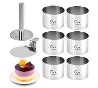 Guowall Cercle à Patisserie en Acier Inoxydable, Anneaux de pâtisserie 6 Ronds avec 1 poussoir et 1 spatule, 7,6 cm Diamètre, 5,5 cm Haut, Moule Cercle pour Dessert Gâteau
