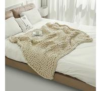 GUOZHAN Couverture en Tricot épais, Couverture en Chenille tricotée pour lit et canapé, Couverture au Crochet Blanc crème Faite à la Main, Grande et épaisse