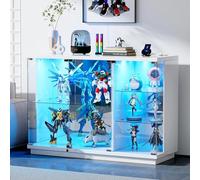 Gurexl Vitrine avec Type-c et Porte Vitrée Verrouillable,Bibliothèque Vitrée avec Lumières LED et Détection Intelligente,pour Salon,Bureau,Collection,Curio,134 x 47 x 18 cm,Blanc