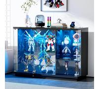 Gurexl Vitrine avec Type-c et Porte Vitrée Verrouillable,Bibliothèque Vitrée avec Lumières LED et Détection Intelligente,pour Salon,Bureau,Collection,Curio,134 x 47 x 18 cm,Noir