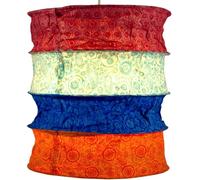 Guru-Shop Suspension Papier Ronde, Abat-jour Papier Lokta Kailash, Papier Fait Main - Bleu/rouge, DupapierLokta, 35x28x28 cm, Plafonniers Asiatiques Lampes en Tissu de Papier