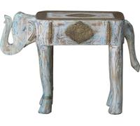Guru-Shop Tabouret Vintage, Banc à Fleurs en Forme D`éléphant Avec Tiroir - Bleu Blanc, Blanc, Boisdemanguier, 39x55x22 cm, Objets Décoratifs