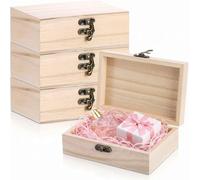 Gusmigus Lot de 4 Boîtes en Bois avec Couvercle Petites Boîtes en Bois avec Charnières, 15 x 10 x 5 cm Coffret à Souvenirs, Boîte de Rangement et DIY