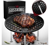 Gusskönig Grille de barbecue en fonte avec pieds Ø30 cm - Grillrost Kohle - Grillrost Dreibein Gusseisen Dutch Oven Untersetzer - Feuerrost Grill Zubehör