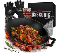 GUSSKÖNIG Poêle à wok en fonte - 36 cm poêle à wok robuste pour gril à gaz, cuisinière, four