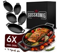 GUSSKÖNIG Set de poêles à servir - 6 poêles ovales en fonte pour le gril - Poêle en fonte petite 11x19 cm - Mini poêle cuite au four