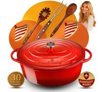 GUSSKÖNIGIN Cocotte Fonte Émaillée Ovale 37 cm - Grand Faitout Fonte Induction Tous Feux dont Four, Marmite Fonte pour Plats Mijotés, Cuisson Homogène, Accessoires Premium Inclus, Garantie 30 Ans