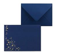 GUSTAV NEUSER Lot de 25 enveloppes de Noël, format C6, avec pluie d'étoiles dorées et métallisées en relief, couleur : bleu foncé, collage humide, 120 g/m², 114 x 162 mm