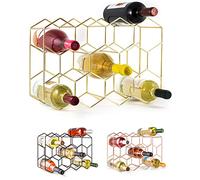 Gusto Nostro Porte-bouteilles de vin autoportant - 14 Bouteilles - Porte-bouteilles de vin moderne en métal doré de petite taille - 3 niveaux - Support à bouteilles de table pour armoire, garde-manger
