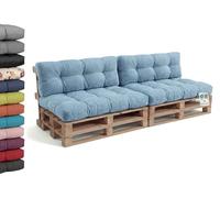 Gutekissen® Coussin de Palette Extérieur - Confort en Mousse pour Salon de Jardin, Terrasse, Balcon PPI (2X Set (Coussin d'assise 120x80 +Dossier 120x40), Cordon Bleu Bébé)
