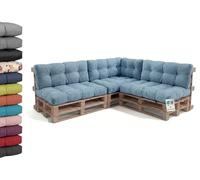 Gutekissen® Coussin de Palette Extérieur - Confort en Mousse pour Salon de Jardin, Terrasse, Balcon PPI (3X Set (Coussin d'assise 120x80 +Dossier 120x40), Cordon Bleu Bébé)