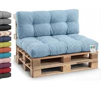 Gutekissen® Coussin de Palette Extérieur - Confort en Mousse pour Salon de Jardin, Terrasse, Balcon PPI (Set (Coussin d'assise 120x80 +Dossier 120x40), Cordon Bleu Bébé)