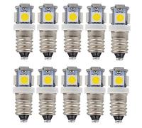 GutReise E10 AC LED Ampoules, 10 pcs 6V Blanc Chaud 5 lampes LED, E10 Miniature Vis 0.5Watts 50Lm (AC6V, Warm White)