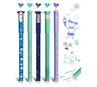 GutSache Lot de 5 stylos gel effaçables avec encre sensible à la chaleur, 0,7 mm, stylos roller effaçables, motifs pingouin, lapin, dinosaure, tortue, astronaute, différentes couleurs d'encre et