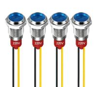 GUUZI 4pcs 10mm Voyant LED 220-230V Signal Lumineux étanche Panneau Métallique Voyant LED Montage sur Panneau Tête Plate avec Fils Coque Argentée (Bleu)