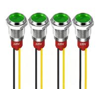 GUUZI 4pcs 10mm Voyant LED 220-230V Signal Lumineux étanche Panneau Métallique Voyant LED Montage sur Panneau Tête Plate avec Fils Coque Argentée (Vert)