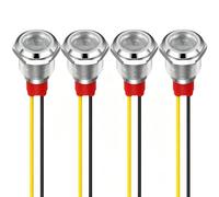 GUUZI 4pcs 12mm Voyant LED 220-230V Signal Lumineux étanche Panneau Métallique Voyant LED Montage sur Panneau Tête Plate avec Fils Coque Argentée (Blanc)