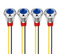 GUUZI 4pcs 12mm Voyant LED 220-230V Signal Lumineux étanche Panneau Métallique Voyant LED Montage sur Panneau Tête Plate avec Fils Coque Argentée (Bleu)