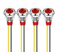 GUUZI 4pcs 12mm Voyant LED 220-230V Signal Lumineux étanche Panneau Métallique Voyant LED Montage sur Panneau Tête Plate avec Fils Coque Argentée (Rouge)