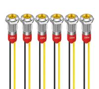 GUUZI 6pcs 8mm Voyant LED 220-230V Signal Lumineux étanche Panneau Métallique Voyant LED Montage sur Panneau Tête Plate avec Fils Coque Argentée (Jaune)