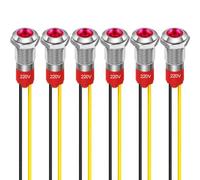 GUUZI 6pcs 8mm Voyant LED 220-230V Signal Lumineux étanche Panneau Métallique Voyant LED Montage sur Panneau Tête Plate avec Fils Coque Argentée (Rouge)