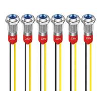 GUUZI 6pcs 8mm Voyant LED 220-230V Signal Lumineux étanche Panneau Métallique Voyant LED Montage sur Panneau Tête Plate avec Fils Coque Argentée (Bleu)