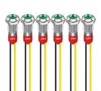 GUUZI 6pcs 8mm Voyant LED 220-230V Signal Lumineux étanche Panneau Métallique Voyant LED Montage sur Panneau Tête Plate avec Fils Coque Argentée (Vert)