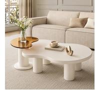 Guyii Combinaison de Table Basse, Petit Espace de Salon Forme irrégulière, Table d'appoint en Verre trempé, Cloud Shape, Blanc