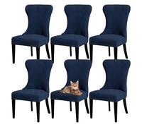 GUYIRT Lot de 6 housses de chaise d'appoint avec accoudoirs lavables en machine - Pour salle à manger, banquet (bleu marine)