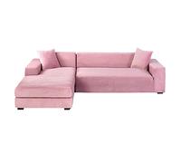 GUYIRT Velours Housse De Canapé d'angle, 2 Pièces Extensibles Housse Canapé Angle Antidérapant Housse De Canapé en Forme De L Protecteur De Meubles Doux pour Canapé d'angle -Rose-3+2 Places