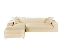 GUYIRT Velours Housse De Canapé d'angle, 2 Pièces Extensibles Housse Canapé Angle Antidérapant Housse De Canapé en Forme De L Protecteur De Meubles Doux pour Canapé d'angle -Beige-4+4 Places
