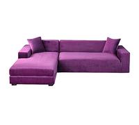 GUYIRT Velours Housse De Canapé d'angle, 2 Pièces Extensibles Housse Canapé Angle Antidérapant Housse De Canapé en Forme De L Protecteur De Meubles Doux pour Canapé d'angle -Violet-3+2 Places