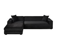 GUYIRT Velours Housse De Canapé d'angle, 2 Pièces Extensibles Housse Canapé Angle Antidérapant Housse De Canapé en Forme De L Protecteur De Meubles Doux pour Canapé d'angle -Noir-3+3 Places