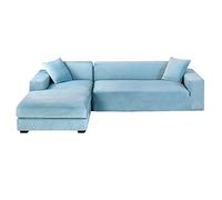 GUYIRT Velours Housse De Canapé d'angle, 2 Pièces Extensibles Housse Canapé Angle Antidérapant Housse De Canapé en Forme De L Protecteur De Meubles Doux pour Canapé d'angle -Bleu Clair-4+3 Places